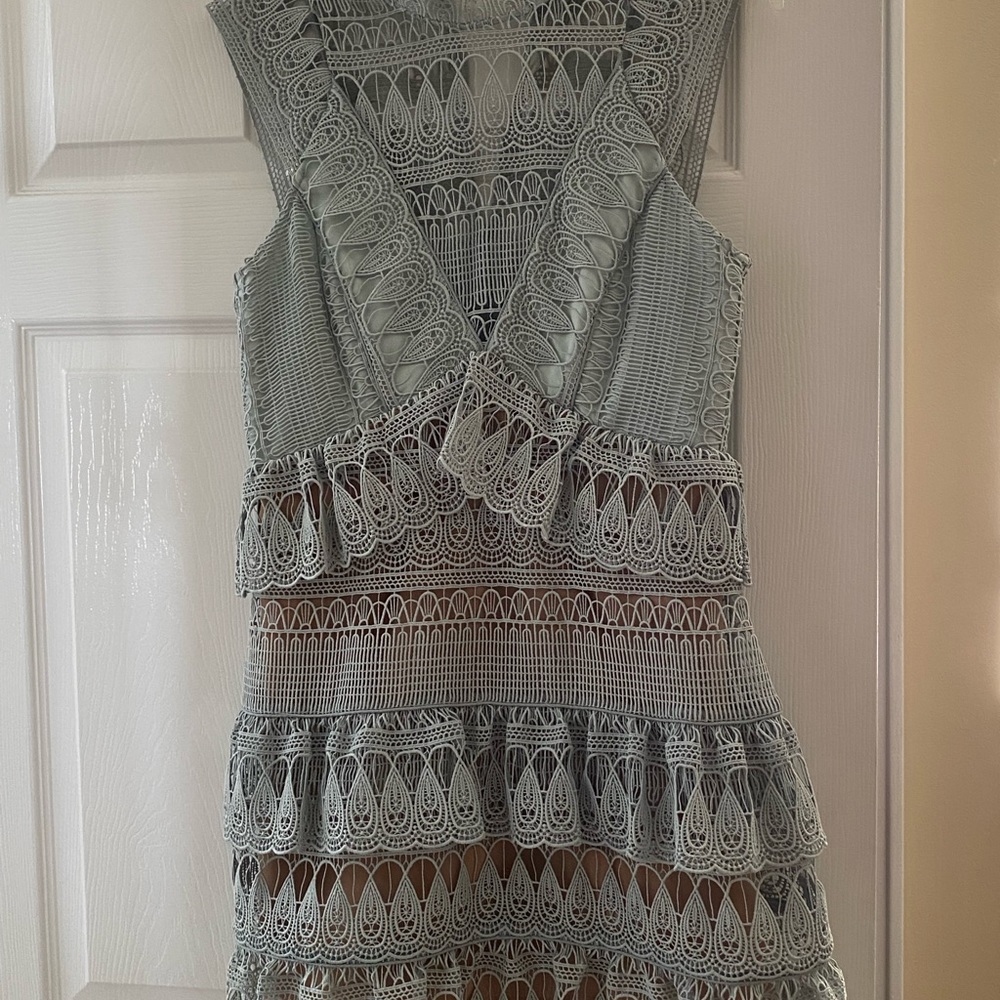 Adorable Self-Portrait Lacey green fit and flair party dress